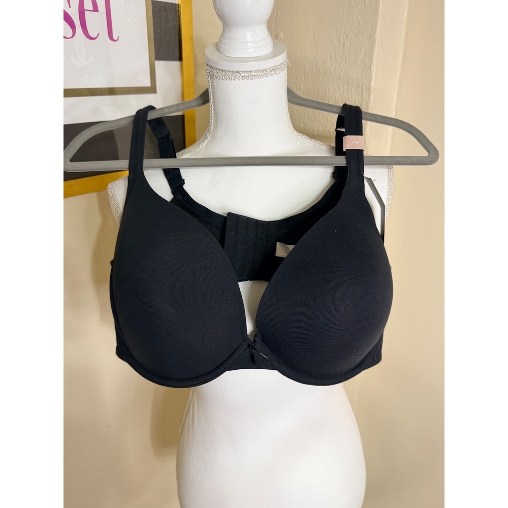 Cacique Cotton Collection Boost Plunge Bra Black Underwire 46D 06395 NWT